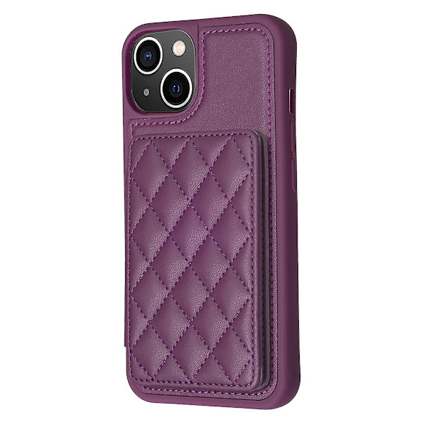 Bf25 för iPhone 14 Plus korthållare stativ telefonfodral kollisionstålig läderbelagd TPU-skydd Dark Purple