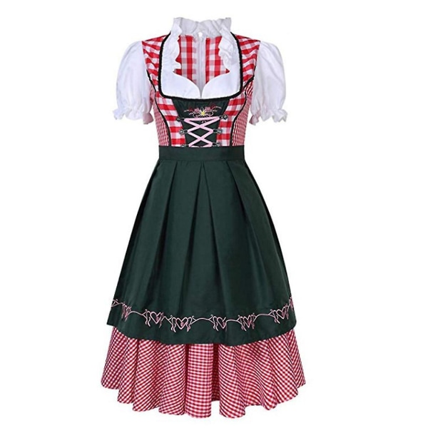 Højkvalitets traditionel tysk plaid Dirndl-kjole Oktoberfest-kostume-outfit til voksne kvinder Halloween Cosplay Fancy Party Style1 Green XL