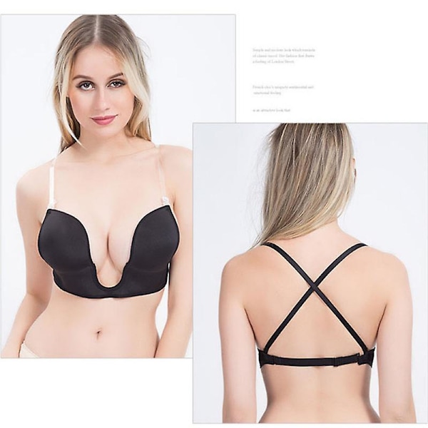 Dames Push-Up Bh med Dyb U-Udsnit, Multiway, Sømløs, Lav Udsnit black A cup