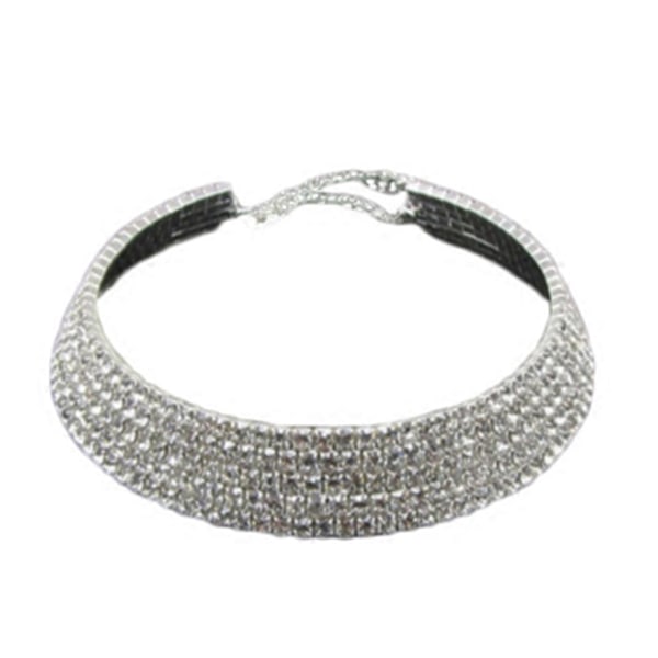 Mote Elegant Rhinestone Dame Halskjede Kjede for Bryllup Bursdag Smykker 5 Row Crystal
