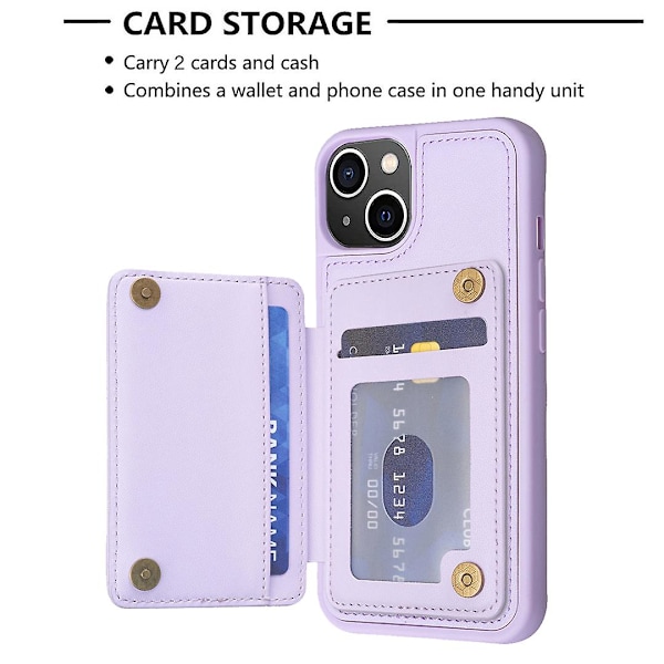 Bf25 för iPhone 14 Plus korthållare stativ telefonfodral kollisionstålig läderbelagd Tpu-skydd Purple