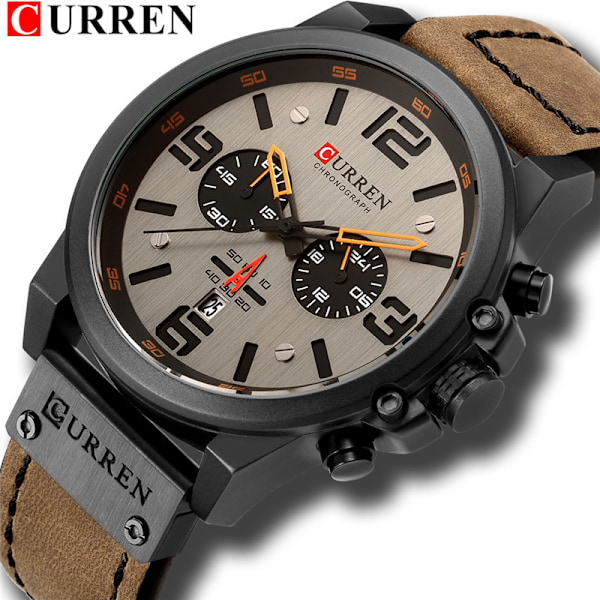 Mode Herrklocka Toppmärke Lyx Datum Quartz Klockor Herr Militär Läder Klocka Sport Man Armbandsur Light brown
