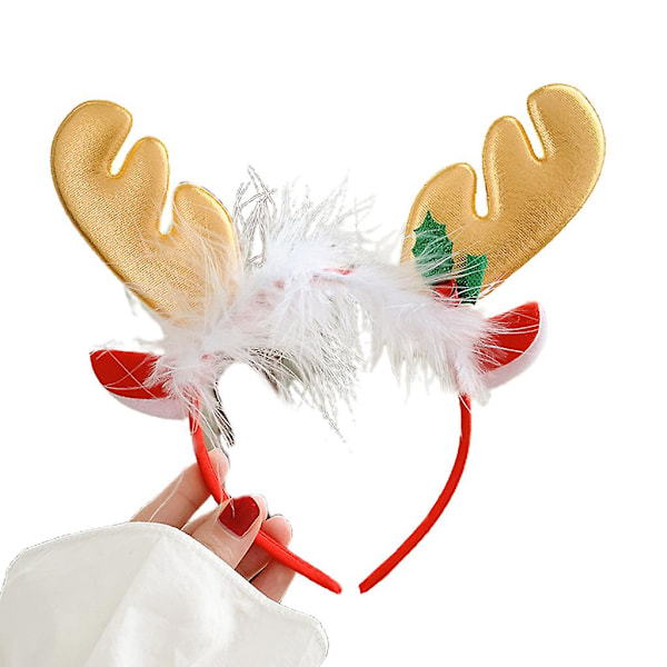 Feather Deer Horn Hair Hoop With Bells Elk Antler Headband Christmas Hairband