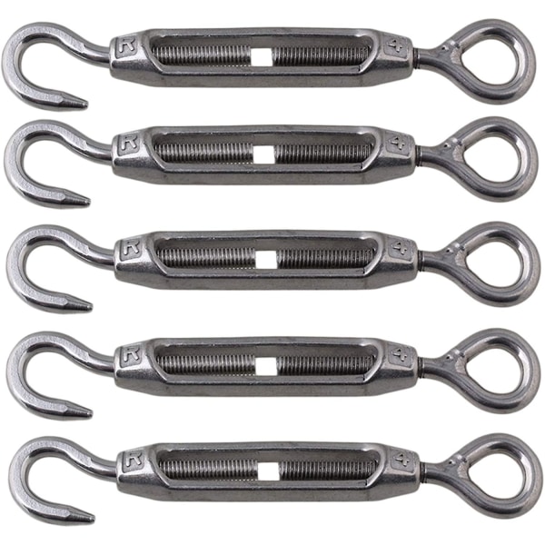M4 5 Pack 304 Stainless Steel Hook And Eye Turnbuckle Turnbuckle