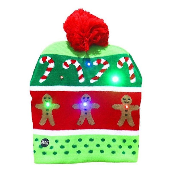 LED Julehat Lysende Julehatter Peberkagemand Grim Hat Beanie Cap Plaid style