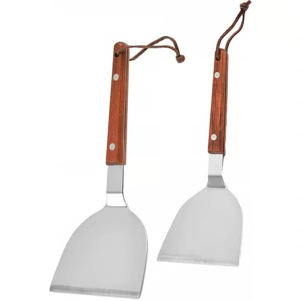 Ny 2-delt BBQ-spatel, Teppanyaki-spatel, Spatel i rustfritt stål med trehåndtak, Multifunksjonell stekespade.