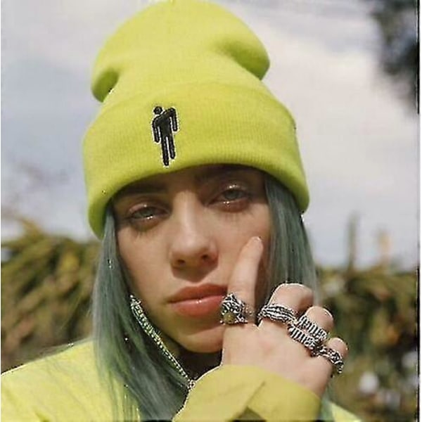 Unisex Strikklue med Stickman-Motiv for Kvinner og Menn Fluorescent Yellow