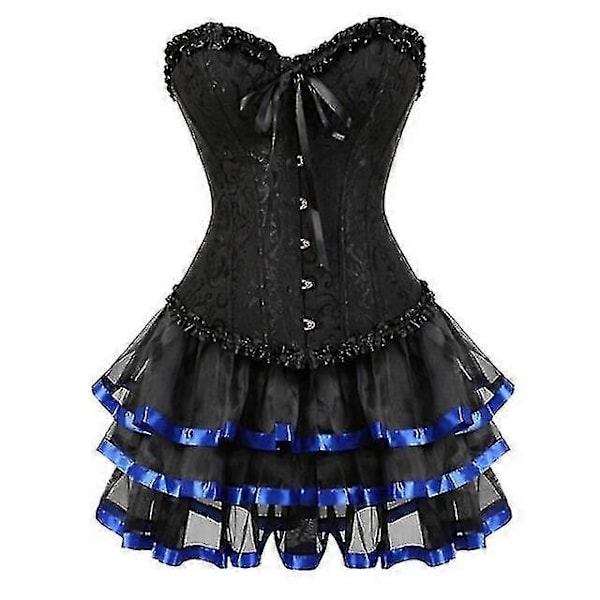 Sexede korsetkjoler til kvinder plus size kostume overbust burlesque korset og mini nederdel sæt tutu korselet Blue 5XL