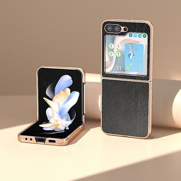 Nano-belagt træstruktur PU mobiltelefonetui til Samsung Galaxy Z Flip5 Black
