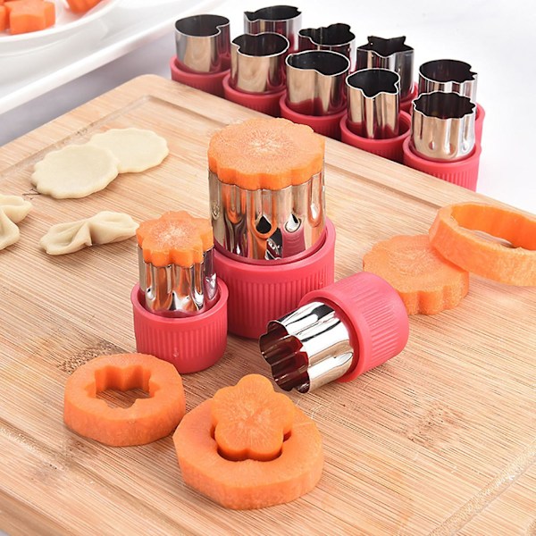 12-delad köksverktygsskärare form kakskärning grönsak frukt DIY skärset Red