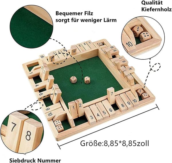 Shut The Box Brettspill Treleker 4 Spillere Terning Brettspill