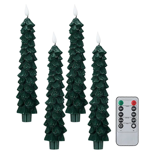 4 Pcs Flameless Candle Light LED Christmas Tree Shaped Candles with 3D Flame Wick Battery Operated Candles with Remote Timer for Home Decor Qinghai