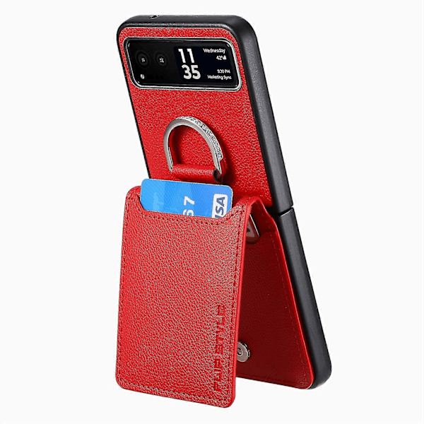 Litchi Texture Leather Ring Wallet Phone Case For Motorola Razr Red