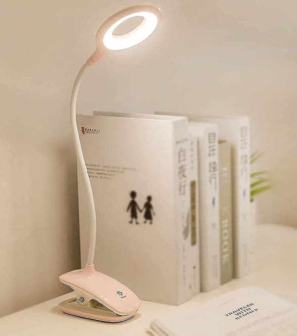 Led klipsbar leselampe dimbar øyebeskyttelse bordlampe Pink