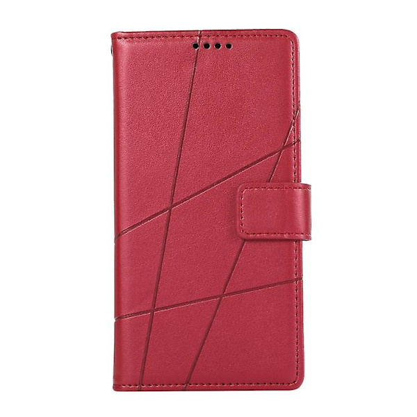 Til Samsung Galaxy S22 Ultra 5g PU Ægte Læder Tekstur Prægning Linje Mobiltelefon Etui Red