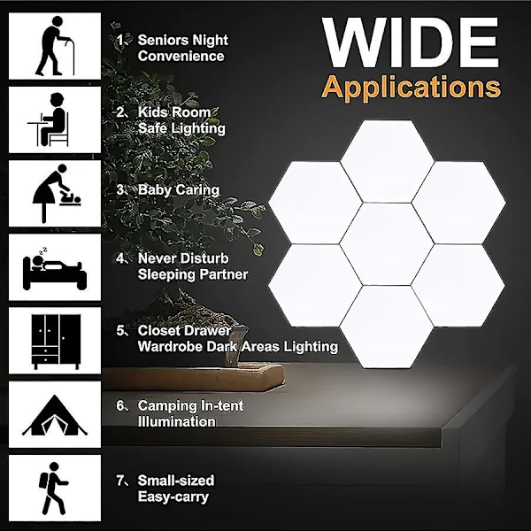 6 stk. LED Hexagon Vægskinne, Smart Modulær Honningkage Lys Med App Fjernbetjening Og Musiksynkronisering