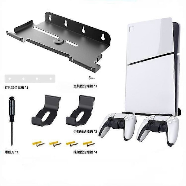 Väggfäste för PS5 Slim, PS5 Slim Hyllfäste med Kontroller- och Headset-hållare Tillbehör Com