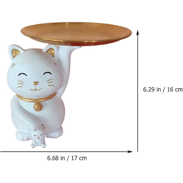 Guld smyckeskrin i metall smyckeskrin tårtställ: Vinkande katt kattfigur smyckesplatta snacks skålar lyckokatt fruktskål kosmetisk arrangör dressing ta