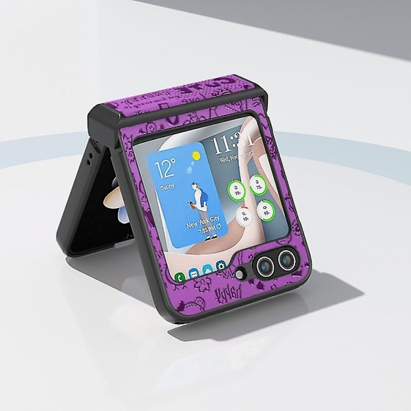 For Samsung Galaxy Z Flip5 Abeel 3 In 1 Glitter Series Pu Mobile Phone Case Purple