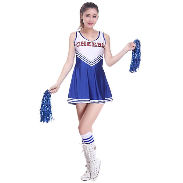 Seksikäs Hihaton Cheerleader-asu Naisten Cosplay Cheer Tanssiasut Koulutyttöjen Cheerleading-minimekko Blue XL