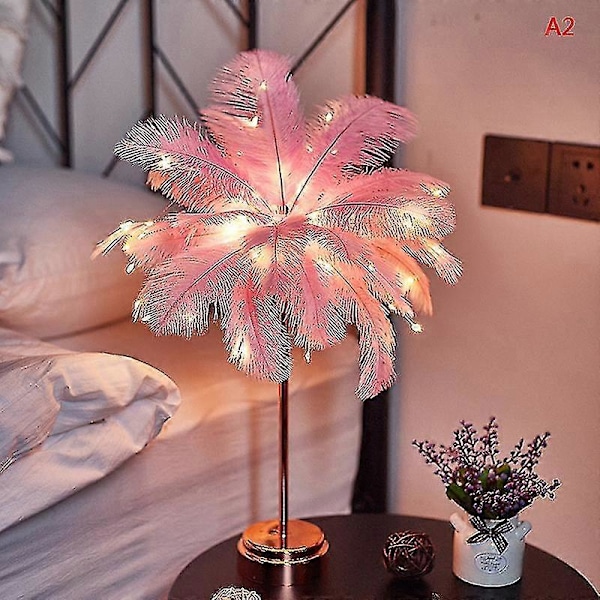 Led fjerlampe bordlampe lille natlampe soveværelse pige hjerte sengebordslampe Pink