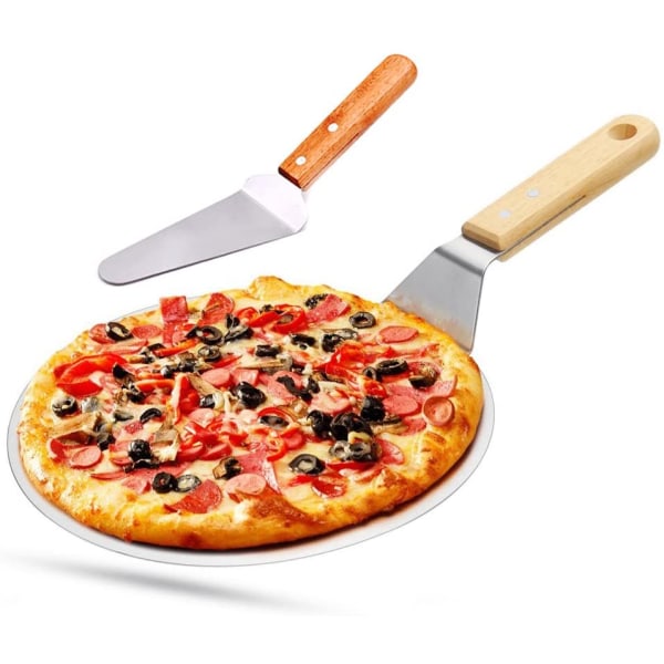 Pizzaskræller i rustfrit stål med træhåndtag til hjemmebagning--