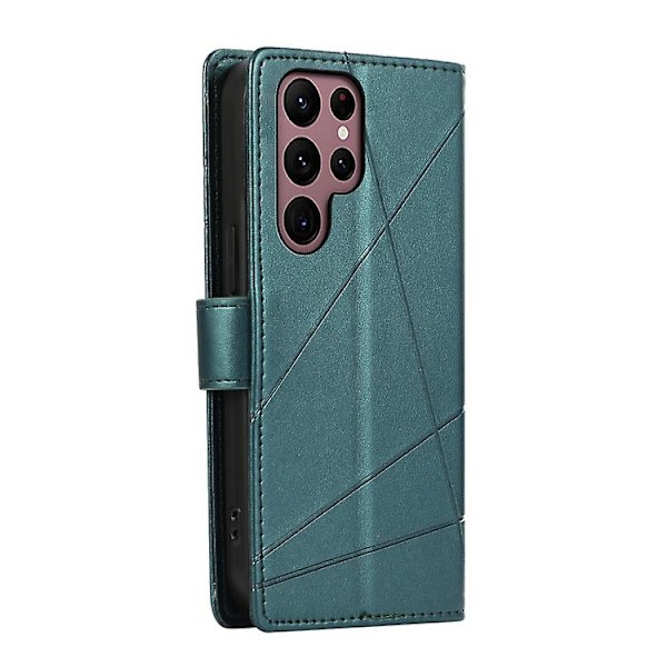 Til Samsung Galaxy S22 Ultra 5g PU Ægte Læder Tekstur Prægning Linje Mobiltelefon Etui Green