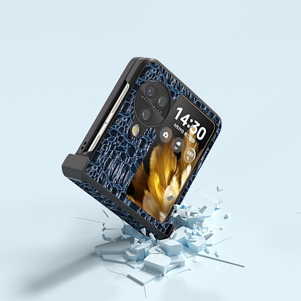 Abeel Fodral för Oppo Find N3 Flip 5g, Äkta Läderbelagd PC-skydd med Hängselskydd Blue