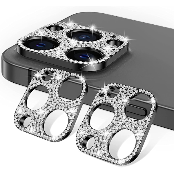 [2-pakning] Bling-kamerabeskytter kompatibel med iPhone 13 Pro Max 6,7 tommer og 13 Pro 6,1 tommer Glitter Diamond Crystal Metal Lens Protective Decorat