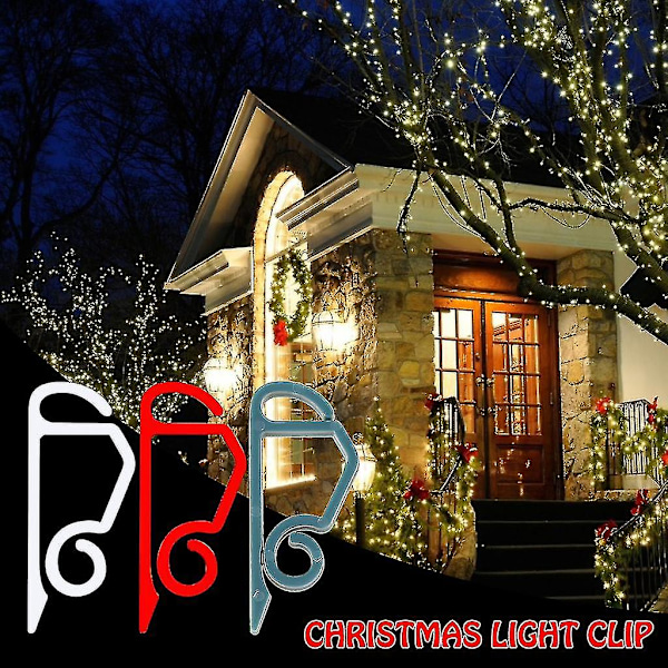 50 stk Julelys Klips Utendørs Plast Henge Rennskjær Haken Vanntett Ferie String Lampe Klemme Jul Tre Henger Red