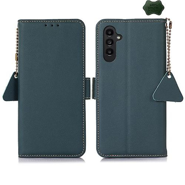 Til Samsung Galaxy S24 Side-magnetisk Tj Ægte Læder Rfid Mobiltelefon Etui Green