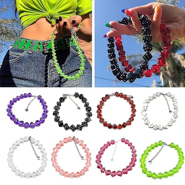 Rolig Tärningshalsband Färgglada Akryl Tärnings Pärlor Choker Smycken För Kvinnor Flickor