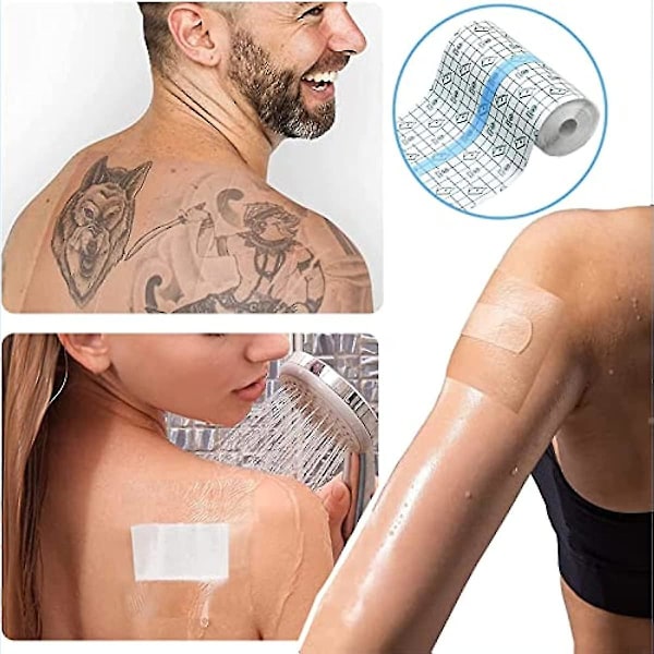 Tatuoinnin jälkihoitoon tarkoitettu vedenpitävä side 15 cm x 1 m läpinäkyvä kalvosidos toinen iho parantava suojaava läpinäkyvä liima side tatuoinnin jälkihoitoon