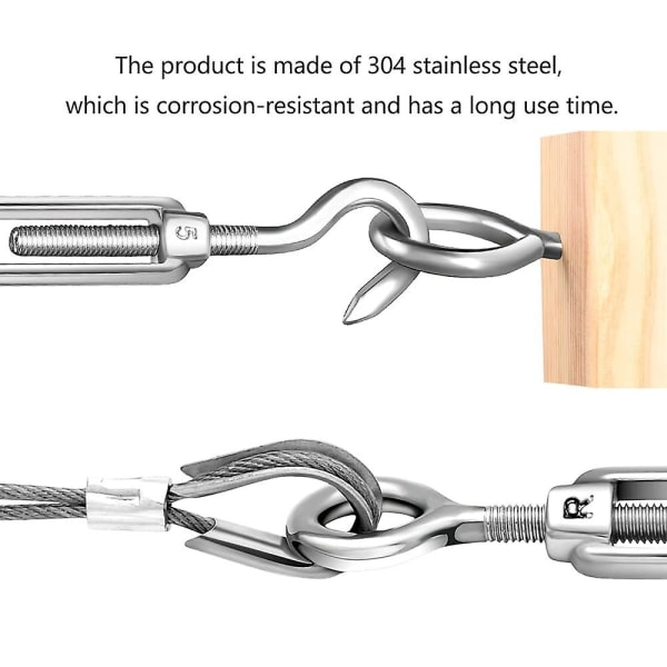 M5 krog-og-øje-kabelstrammer, stålwirestrammer / rustfrit stål 304 rustfrit stål kabelstrammer til tøjlinje, stålkabel, ståltov