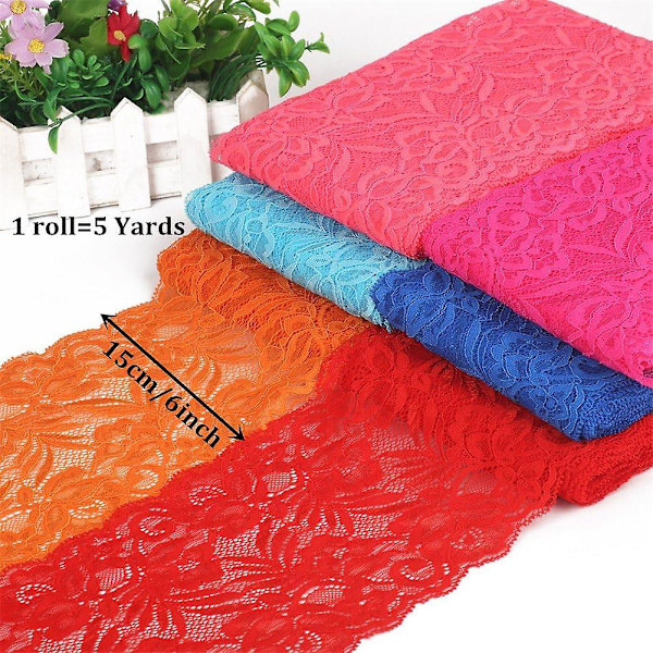 5 Yards Blommig Spetsband Stretch Tulle Spetskant - Elastiskt Vävband Tyg för DIY Smyckestillverkning Hantverk - Mörk Violett