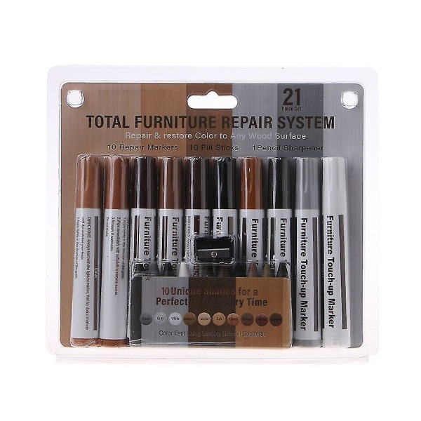 21 Pcs Furniture Markers Wax Sticks With Sharpener Wood Scratch Repair Markers