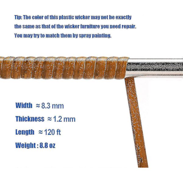 Flet Reparationssæt 37m 120ft Flet Reparationsmaterialer To-tonet Gradient Mørkebrun med Lysebrune Striber Plast Rattan Materiale til Patio Stol Repai Wood Grain