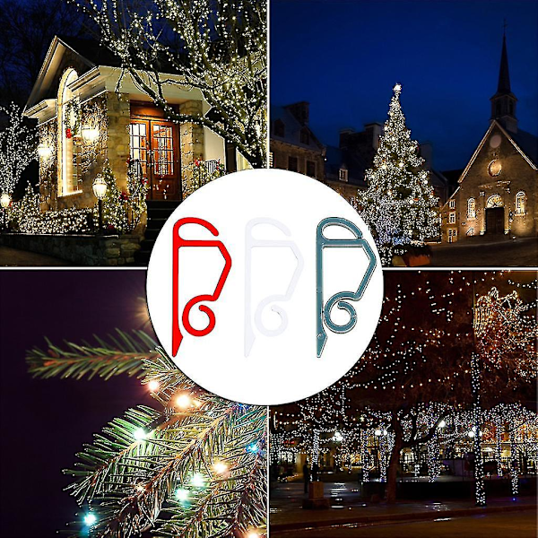 50 stk Julelys Klips Utendørs Plast Henge Rennskjær Haken Vanntett Ferie String Lampe Klemme Jul Tre Henger Red