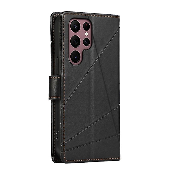 Til Samsung Galaxy S22 Ultra 5g PU Ægte Læder Tekstur Prægning Linje Mobiltelefon Etui Black
