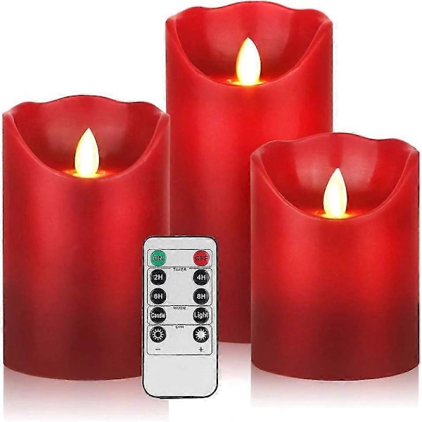 3 Set Flameless LED Candles Battery Operated with 10 Key Remote Control and 24 Hour Cycling Timer, Red Real Wax Flickering Moving Wick Sparkling Amber