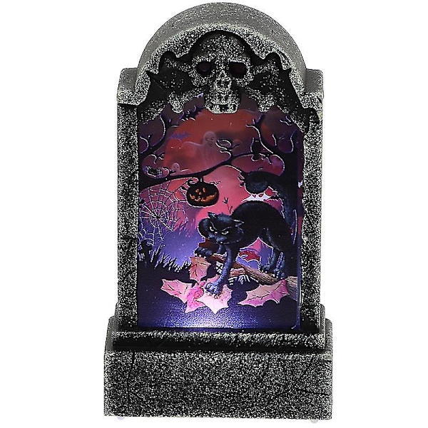 1 stk Halloween Borddekorasjon Gravstein Design Lampe Morsom Festivaldekorasjon Black cat pattern