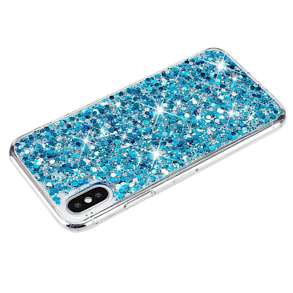 Til iPhone X/ XS Etui Epoxy Telefon Beskyttende Cover Glitrende Pulver TPU Telefon Skal Blue