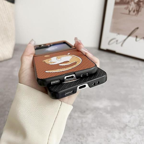 Samsung Galaxy Z Flip5 5g:lle punottu tekstuuri värillinen piirustuskuvioinen matkapuhelinkotelo Brown Sleeping Cat