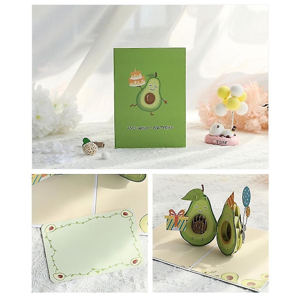 3D Pop Up Avocado Fødselsdagskort Håndskrevet Udtryk af Velsignelse Gave