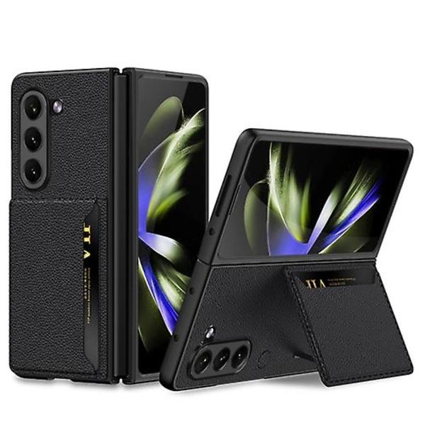 Til Samsung Galaxy Z Fold5 Gkk Ultra-tyndt Læder Mobiltelefon Cover Med Kortlommer Black