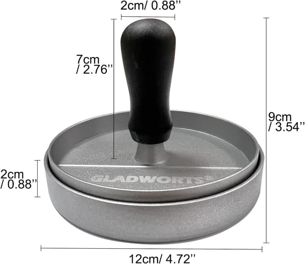 Non-stick burgerpresse, burgerform hamburgerpresse bakeformsett for BBQ-grill, Ø 12 cm