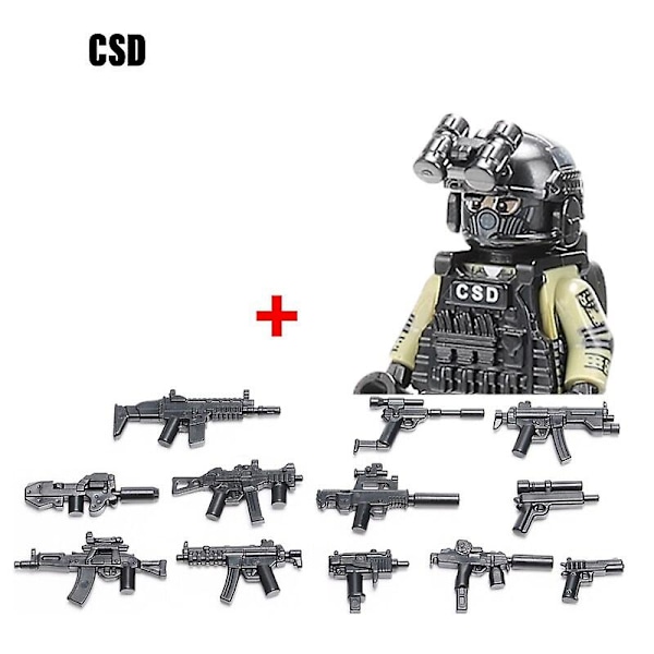 Militära byggklossar Soldatfigurer Gåvor Leksaker Vapen Gevär Special Force SWAT Arméväst Hjälm Explosionssäkra kläder MOC   Fingerfärdighetsspel CSD--1PCS