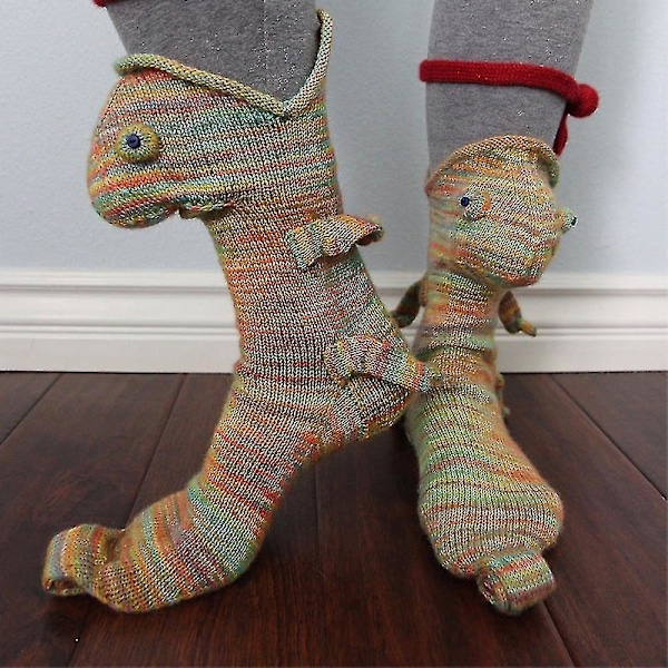Unisex Julstrumpor i Stickad Design med Djurmönster, Snygga Mid-Calf Strumpor, Julgåva Chameleon