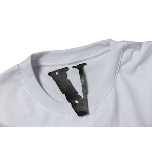 V Letter Skull Print T-shirt Hiphop Rapper Cotton Round Neck T-shirt, White-S White S