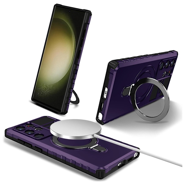 Samsung Galaxy S24 Ultra -magneettinen jalustakotelo PC+TPU-puhelinkotelo, yhteensopiva MagSafen kanssa Purple